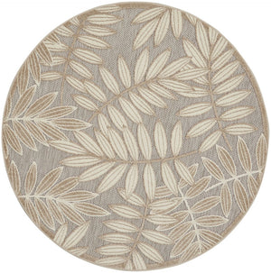 HomeRoots 5' Durable Botanical Leaves Area Rug - Stylish Beige, Gray & Ivory Design for Indoor & Outdoor Use 5' Round 384957