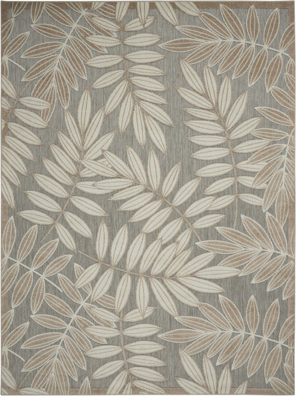 HomeRoots 5' Durable Botanical Leaves Area Rug - Stylish Beige, Gray & Ivory Design for Indoor & Outdoor Use 6' x 9' 384958