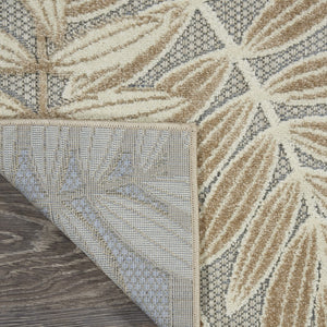HomeRoots 5' Durable Botanical Leaves Area Rug - Stylish Beige, Gray & Ivory Design for Indoor & Outdoor Use 7' x 10' 384959
