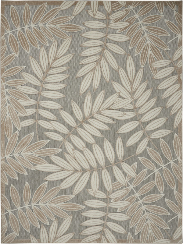 HomeRoots 5' Durable Botanical Leaves Area Rug - Stylish Beige, Gray & Ivory Design for Indoor & Outdoor Use 7' x 10' 384959