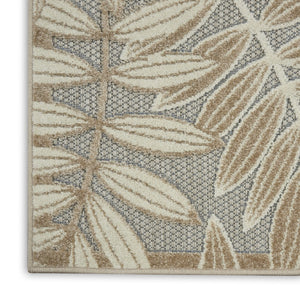 HomeRoots 5' Durable Botanical Leaves Area Rug - Stylish Beige, Gray & Ivory Design for Indoor & Outdoor Use 7' x 10' 384959