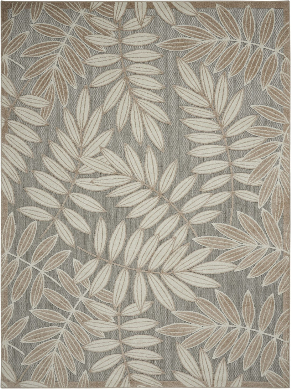 HomeRoots 5' Durable Botanical Leaves Area Rug - Stylish Beige, Gray & Ivory Design for Indoor & Outdoor Use 7' x 10' 384959
