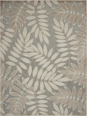 HomeRoots 5' Durable Botanical Leaves Area Rug - Stylish Beige, Gray & Ivory Design for Indoor & Outdoor Use 7' x 10' 384959