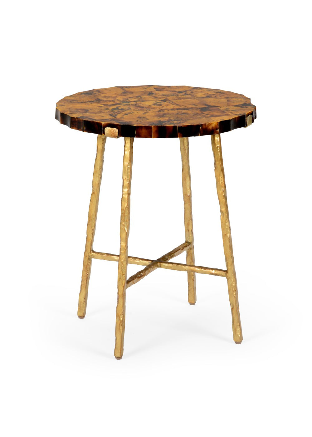 Chelsea House Brown Penshell Side Table With Antique Gold Wrought‑Iron Base, 24"H X 20"W, Coastal-Transitional Accent Piece 384960