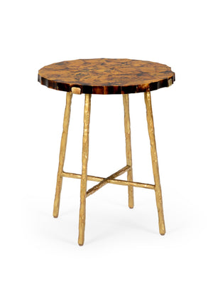 Chelsea House Brown Penshell Side Table With Antique Gold Wrought‑Iron Base, 24"H X 20"W, Coastal-Transitional Accent Piece 384960