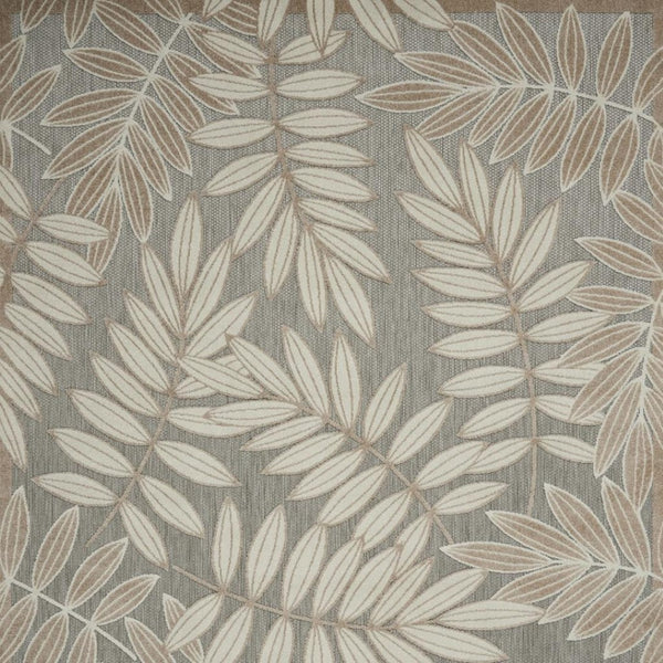 HomeRoots 5' Durable Botanical Leaves Area Rug - Stylish Beige, Gray & Ivory Design for Indoor & Outdoor Use 8' X 11' 384960