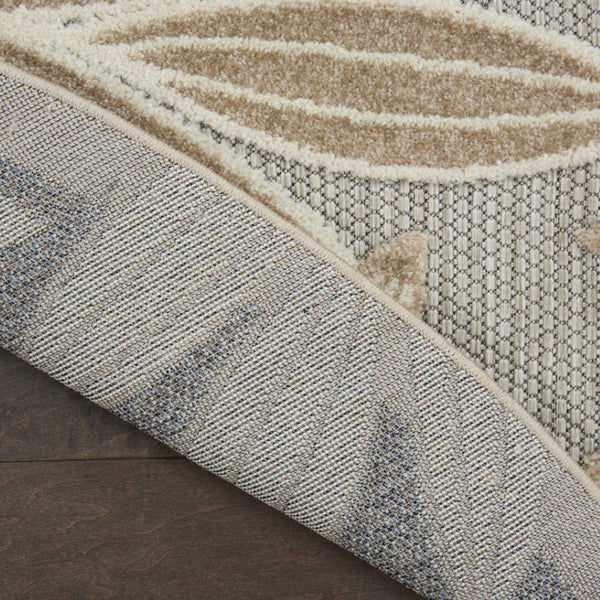 HomeRoots 5' Durable Botanical Leaves Area Rug - Stylish Beige, Gray & Ivory Design for Indoor & Outdoor Use 8' Round 384961