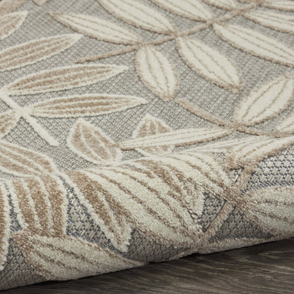 HomeRoots 5' Durable Botanical Leaves Area Rug - Stylish Beige, Gray & Ivory Design for Indoor & Outdoor Use 8' Round 384961