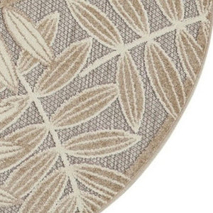 HomeRoots 5' Durable Botanical Leaves Area Rug - Stylish Beige, Gray & Ivory Design for Indoor & Outdoor Use 8' Round 384961