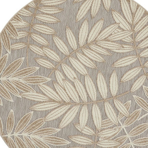 HomeRoots 5' Durable Botanical Leaves Area Rug - Stylish Beige, Gray & Ivory Design for Indoor & Outdoor Use 8' Round 384961
