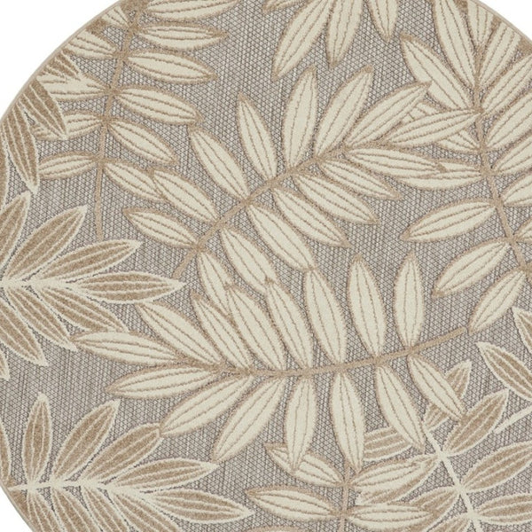 HomeRoots 5' Durable Botanical Leaves Area Rug - Stylish Beige, Gray & Ivory Design for Indoor & Outdoor Use 8' Round 384961