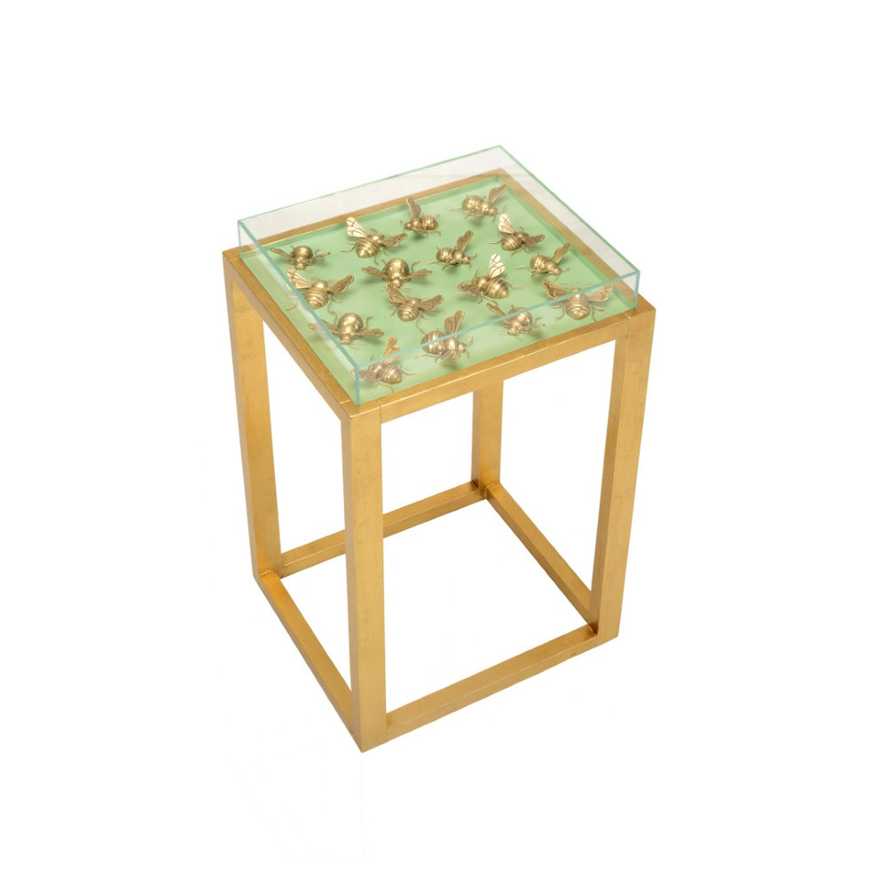 Chelsea House Flutter Pistachio Side Table With 3D Bee Display, Satin Gold Frame — Sculptural Accent For Living Spaces 384963