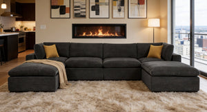 English Elm Modular Cloud Sectional Sofa Deep Seat U-shape Design for Large Living Rooms Dark Grey W5568S00008