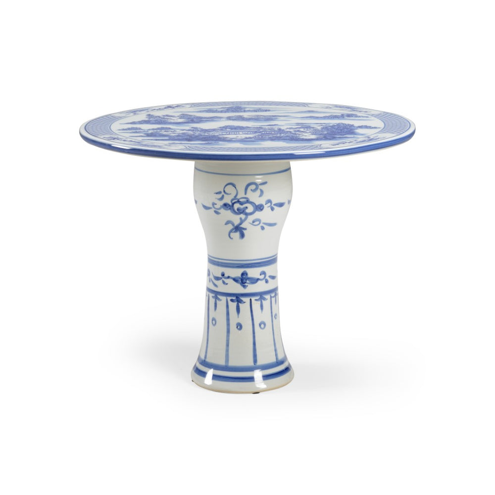 Chelsea House Canton Hand-Painted Blue-And-White Center Table With Dynasty-Inspired Glaze — Indoor/Outdoor Accent Piece 384966