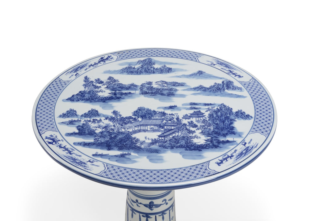 Chelsea House Canton Hand-Painted Blue-And-White Center Table With Dynasty-Inspired Glaze — Indoor/Outdoor Accent Piece 384966