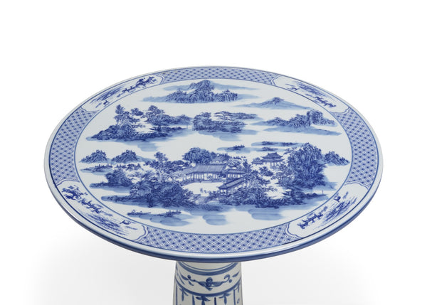 Chelsea House Canton Hand-Painted Blue-And-White Center Table With Dynasty-Inspired Glaze — Indoor/Outdoor Accent Piece 384966