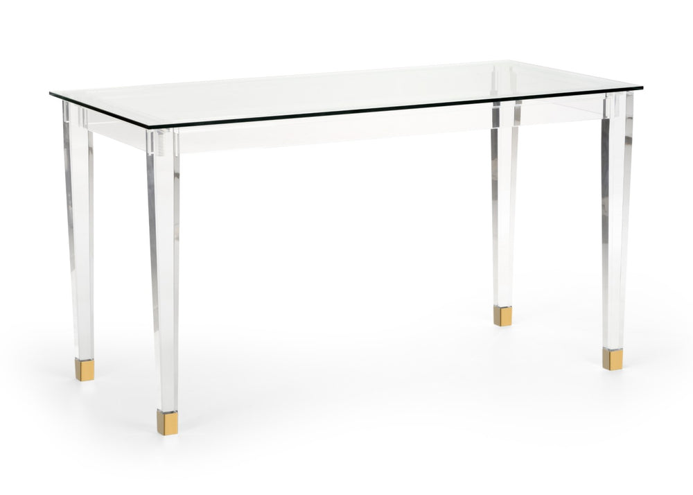 Chelsea House Acrylic Denver Desk — Tempered Glass Top, Brass Accents, Transparent Modern Workspace, 54"W X 29"H 384967