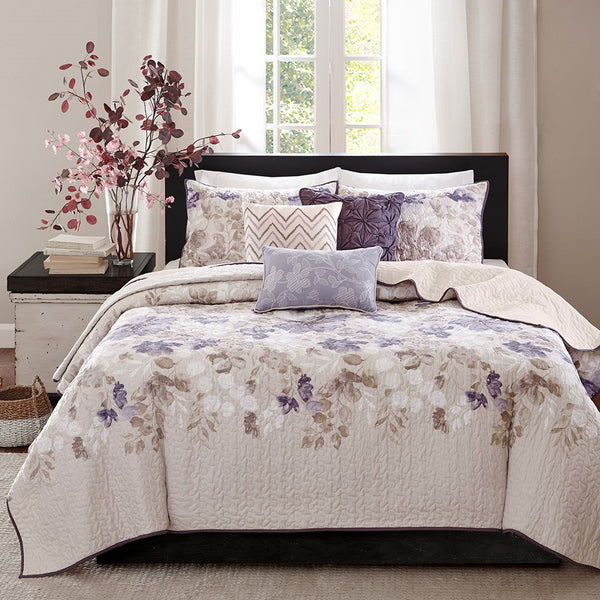 English Elm 6 Piece Madison Park Luna Reversible Quilt Set Full/Queen — Watercolor Floral Taupe Ivory Calm Retreat Multicolor 23.23 L x 18.11 W x 11.42 H B03597427