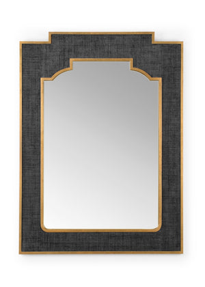 Chelsea House Yangon Black Raffia Mirror By Jamie Merida — 46"X34" Asian Hotel Glam, Gold-Trimmed Wall Accent 384968
