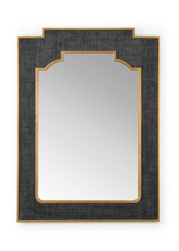 Chelsea House Yangon Black Raffia Mirror By Jamie Merida — 46"X34" Asian Hotel Glam, Gold-Trimmed Wall Accent 384968