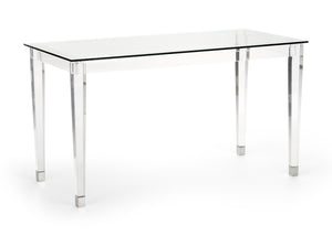 Chelsea House Acrylic Denver Desk Silver — Sleek Tempered Glass Top, Polished Nickel Accents, Open Airy 54" Workspace 384972