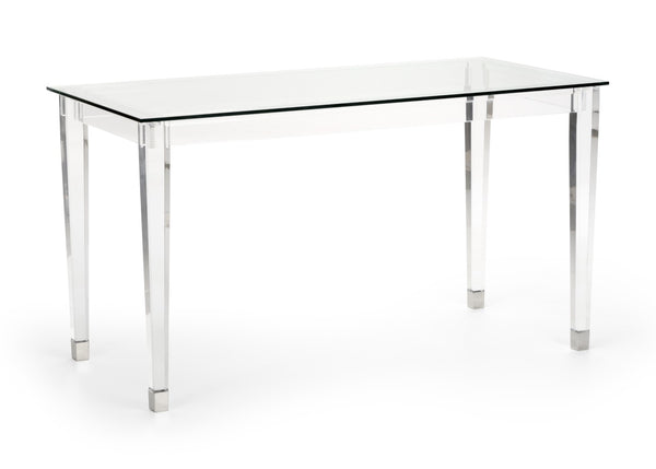 Chelsea House Acrylic Denver Desk Silver — Sleek Tempered Glass Top, Polished Nickel Accents, Open Airy 54" Workspace 384972