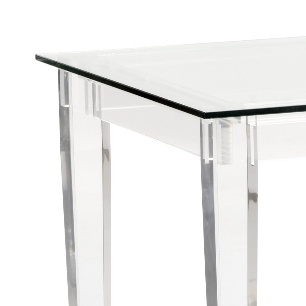 Chelsea House Acrylic Denver Desk Silver — Sleek Tempered Glass Top, Polished Nickel Accents, Open Airy 54" Workspace 384972