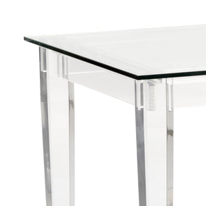 Chelsea House Acrylic Denver Desk Silver — Sleek Tempered Glass Top, Polished Nickel Accents, Open Airy 54" Workspace 384972