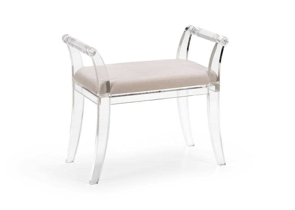 Chelsea House Neoclassic Acrylic Bench With Muslin Cushion — Russian Neoclassical Elegance, Clear Frame, Versatile Seating 384973