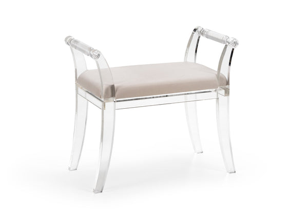 Chelsea House Neoclassic Acrylic Bench With Muslin Cushion — Russian Neoclassical Elegance, Clear Frame, Versatile Seating 384973