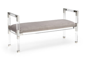 Chelsea House Master Suite Bench With Clear Acrylic Frame, Polished Nickel Accents & Removable Gray Slip Seat — Stylish Seating For Bedroom Or Entryway 384974