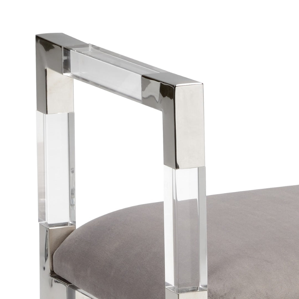 Chelsea House Master Suite Bench With Clear Acrylic Frame, Polished Nickel Accents & Removable Gray Slip Seat — Stylish Seating For Bedroom Or Entryway 384974