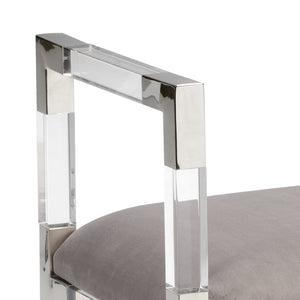 Chelsea House Master Suite Bench With Clear Acrylic Frame, Polished Nickel Accents & Removable Gray Slip Seat — Stylish Seating For Bedroom Or Entryway 384974