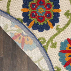 HomeRoots 5' Ivory and Blue Round Area Rug – Durable, Weather-Resistant Floral Design for Indoor and Outdoor Use 5? 384974
