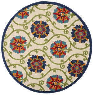 HomeRoots 5' Ivory and Blue Round Area Rug – Durable, Weather-Resistant Floral Design for Indoor and Outdoor Use 5? 384974