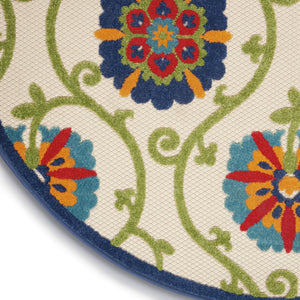HomeRoots 5' Ivory and Blue Round Area Rug – Durable, Weather-Resistant Floral Design for Indoor and Outdoor Use 5? 384974