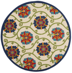 HomeRoots 5' Ivory and Blue Round Area Rug – Durable, Weather-Resistant Floral Design for Indoor and Outdoor Use 5? 384974