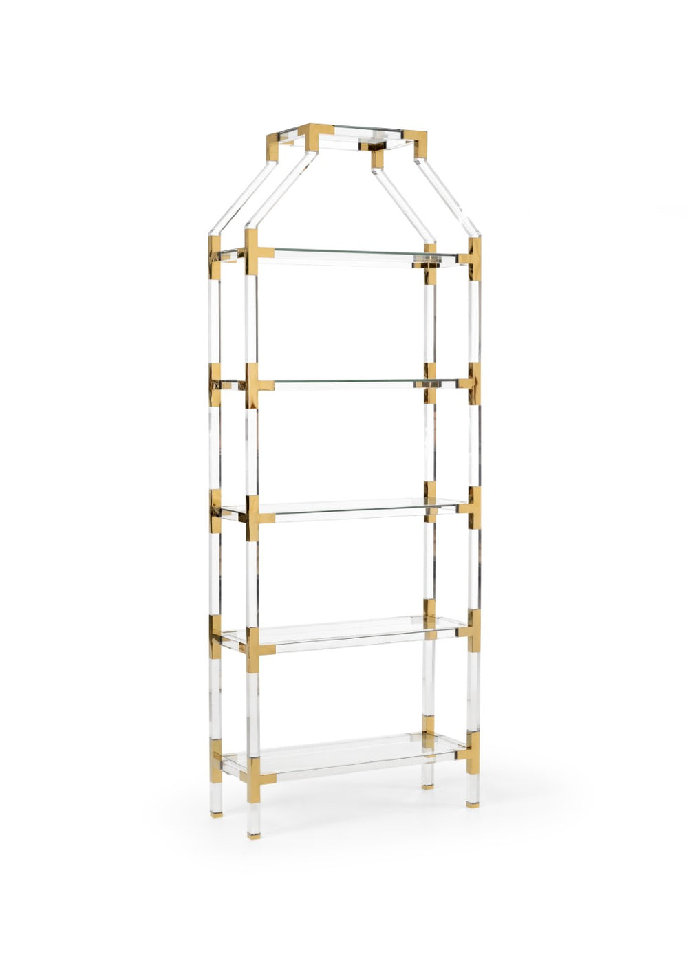 Chelsea House Gainsboro Five-Shelf Etagere With Tempered Glass & Brass Accents — Modern Acrylic Frame, 99"H 384976