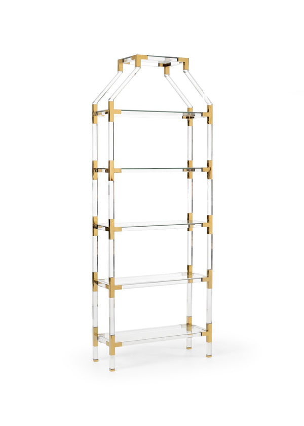 Chelsea House Gainsboro Five-Shelf Etagere With Tempered Glass & Brass Accents — Modern Acrylic Frame, 99"H 384976