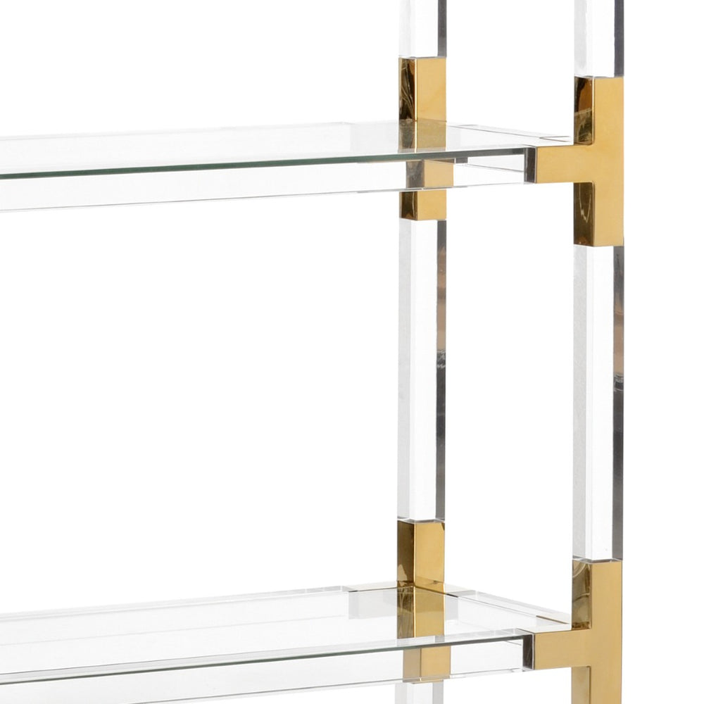 Chelsea House Gainsboro Five-Shelf Etagere With Tempered Glass & Brass Accents — Modern Acrylic Frame, 99"H 384976