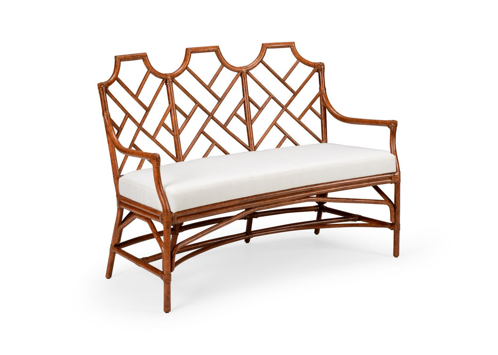 Chelsea House Godwin Curved Rattan Bench With Upholstered Seat — Handwoven Mottled Brown Frame, Versatile Accent 384977