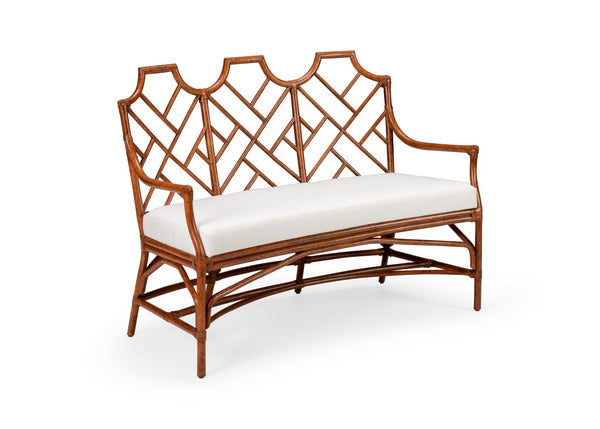 Chelsea House Godwin Curved Rattan Bench With Upholstered Seat — Handwoven Mottled Brown Frame, Versatile Accent 384977