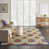 Homeroots 8' X 11' Ivory And Blue Floral Indoor Outdoor Area Rug  Polypropylene 384977