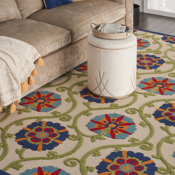 HomeRoots 8' Elegant Ivory and Blue Indoor Outdoor Area Rug with Timeless Floral Design for Any Space 8?x11? 384977