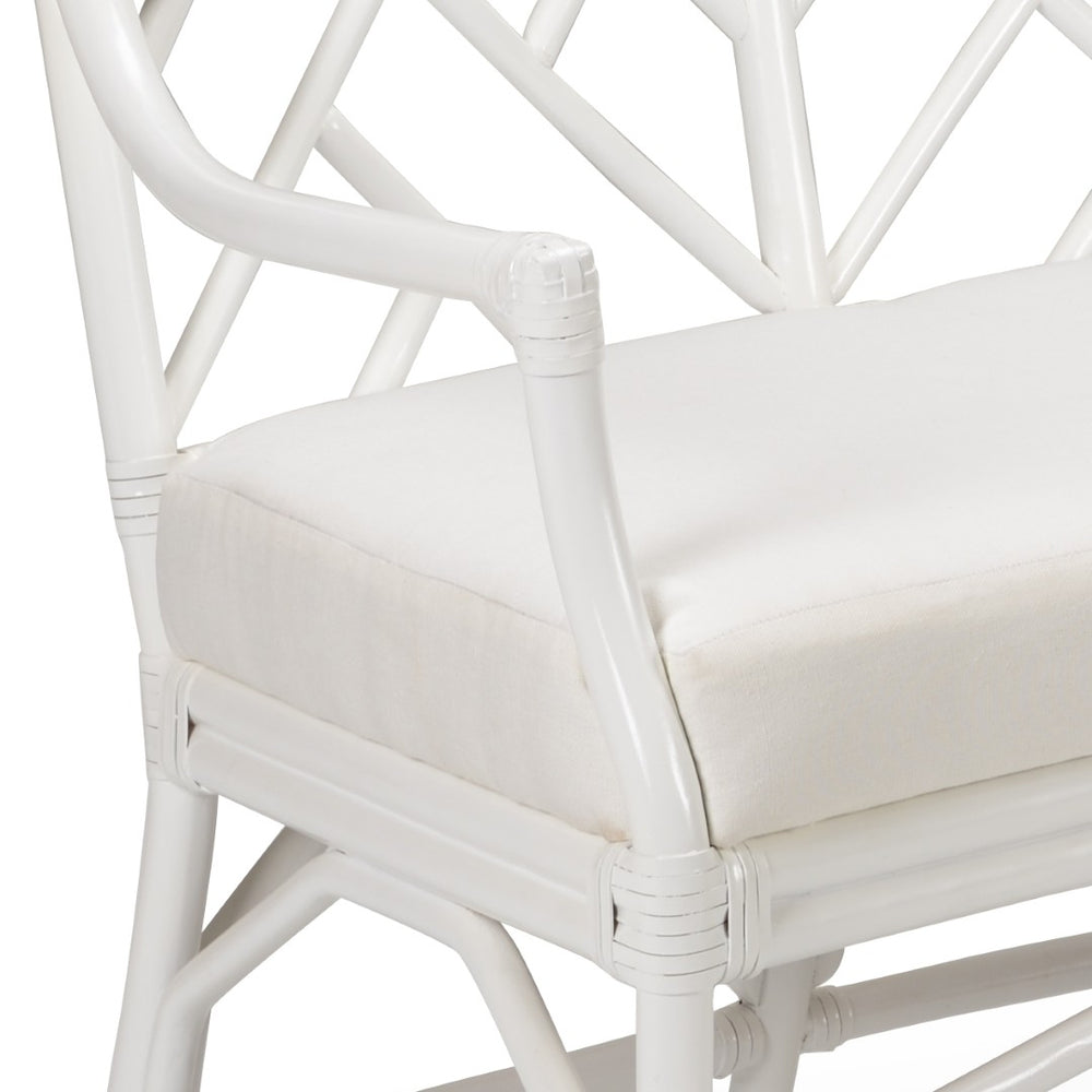 Chelsea House Godwin White Lacquer Rattan Bench With Upholstered Seat — Curved Modern Entryway Accent, 52" Wide 384978