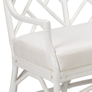 Chelsea House Godwin White Lacquer Rattan Bench With Upholstered Seat — Curved Modern Entryway Accent, 52" Wide 384978