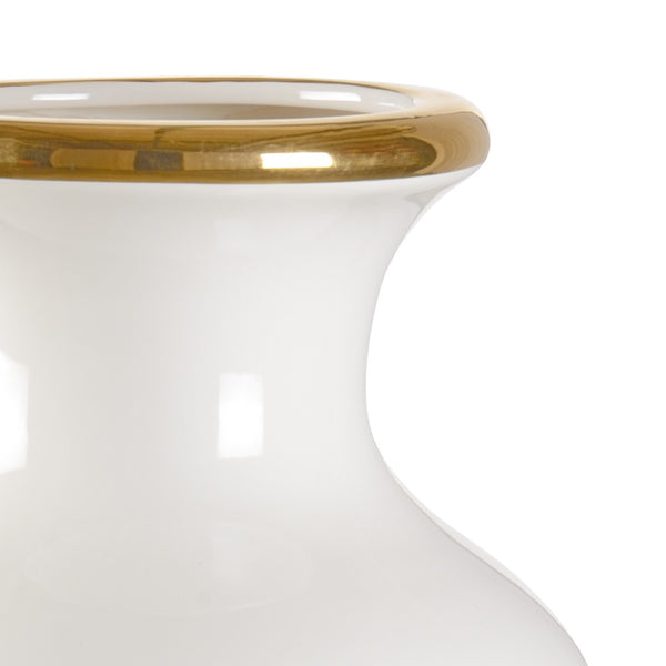 Chelsea House Audrey Sculptural White Vase With Satin Gold Trim — 17.5" Statement Accent By Shayla Copas, Modern Decor 384985