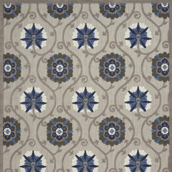HomeRoots 8' Elegant Ivory and Blue Indoor Outdoor Area Rug with Timeless Floral Design for Any Space 8?x11? 384985