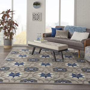 HomeRoots 8' Elegant Ivory and Blue Indoor Outdoor Area Rug with Timeless Floral Design for Any Space 8?x11? 384985