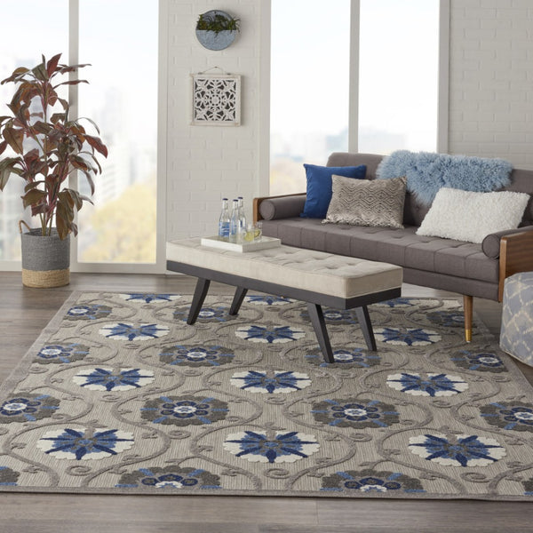 HomeRoots 8' Elegant Ivory and Blue Indoor Outdoor Area Rug with Timeless Floral Design for Any Space 8?x11? 384985
